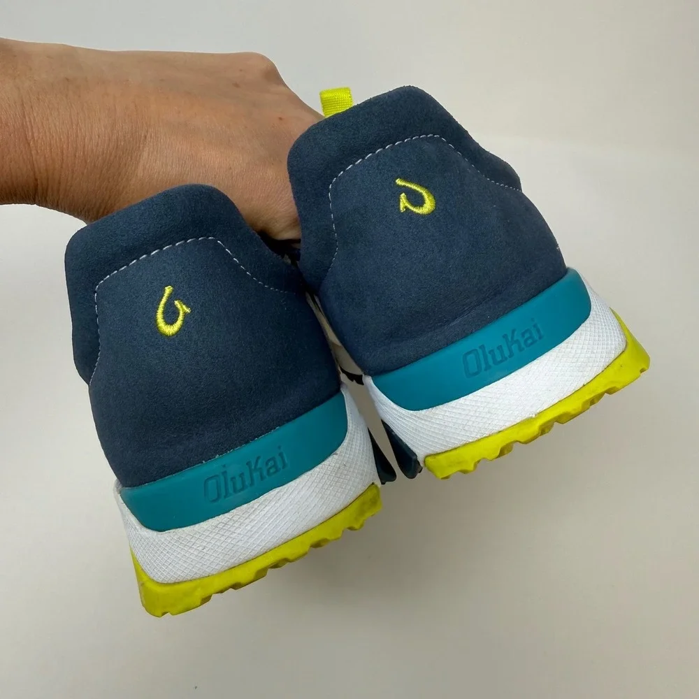 OluKai Waileuku Womens 9 White‎ Blue Lime Mesh Athletic Sneakers